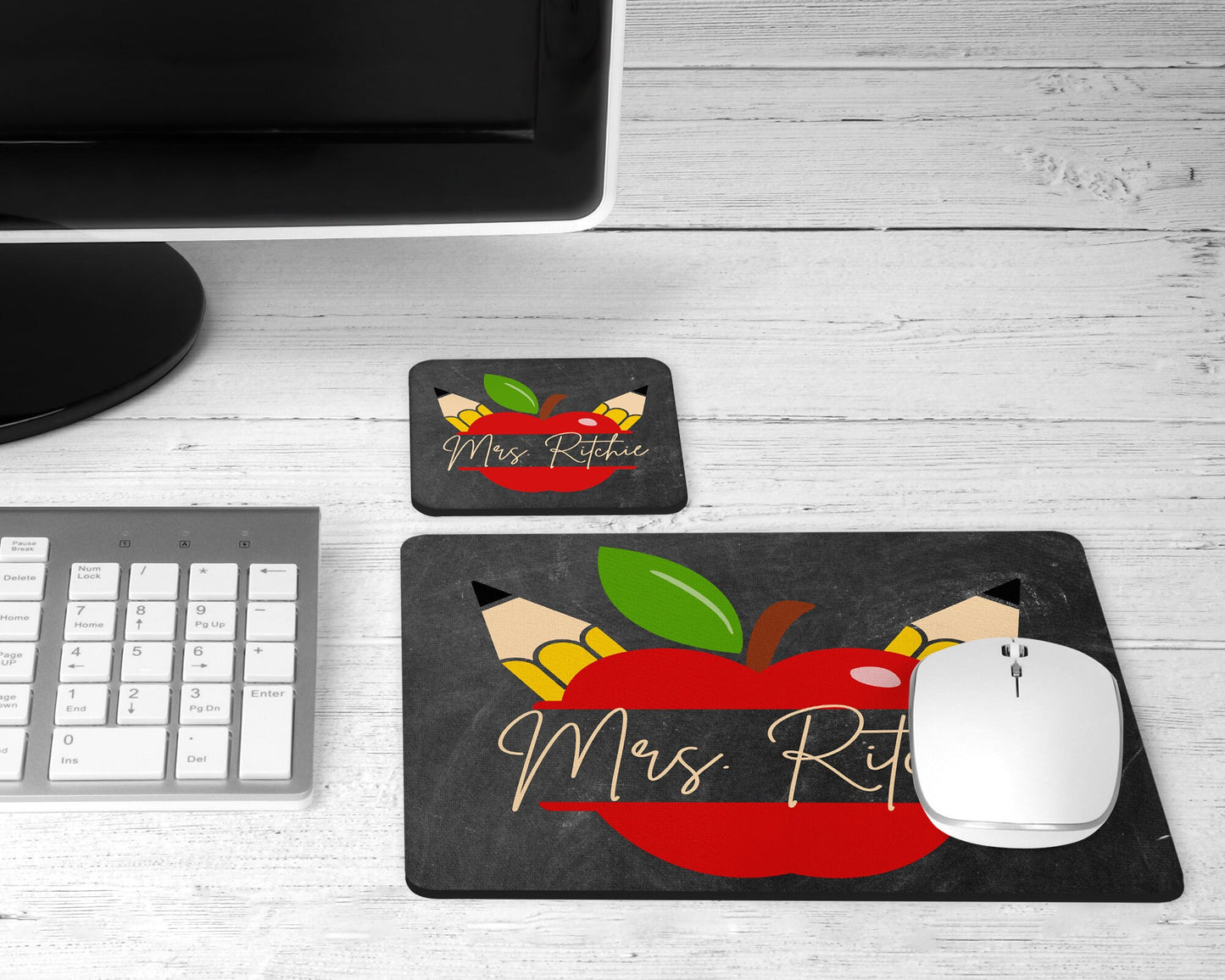 Personalized Apple Teacher Mouse Pad & Desk Set