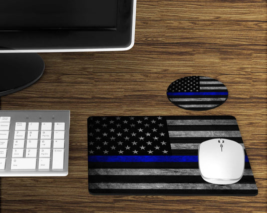 Thin Blue Line American Flag Mouse Pad and Desk Set