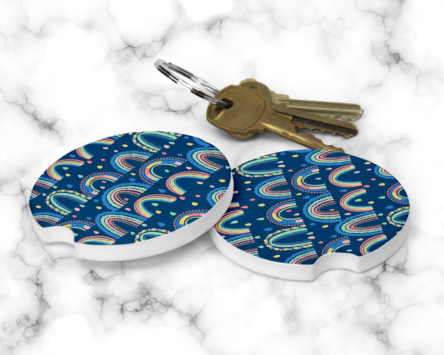 Blue Scandinavian Rainbow Car Coasters