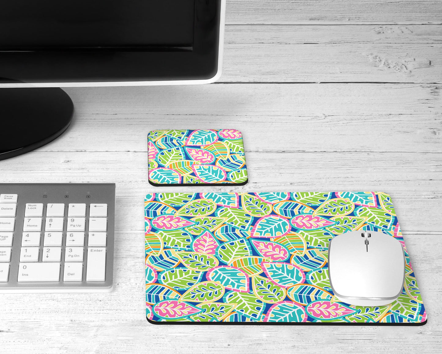 Navy Leaf Mouse Pad & Desk Set