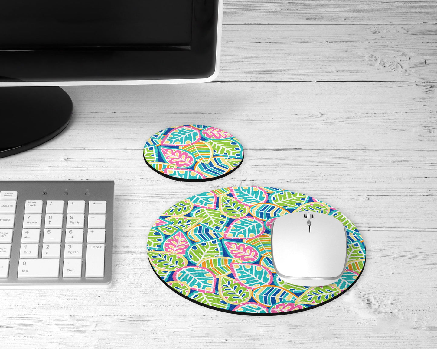 Navy Leaf Mouse Pad & Desk Set