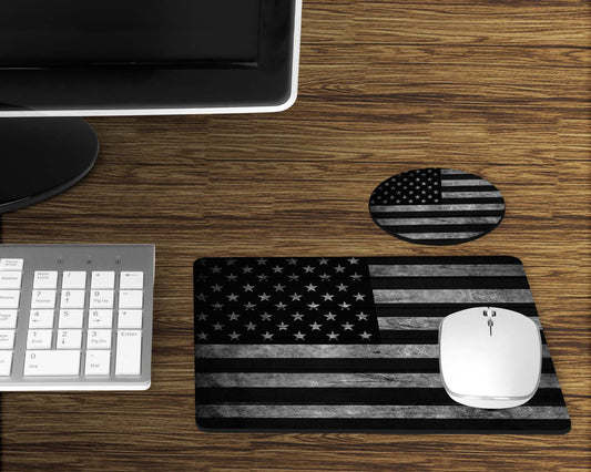Grey American Flag Mouse Pad & Desk Set