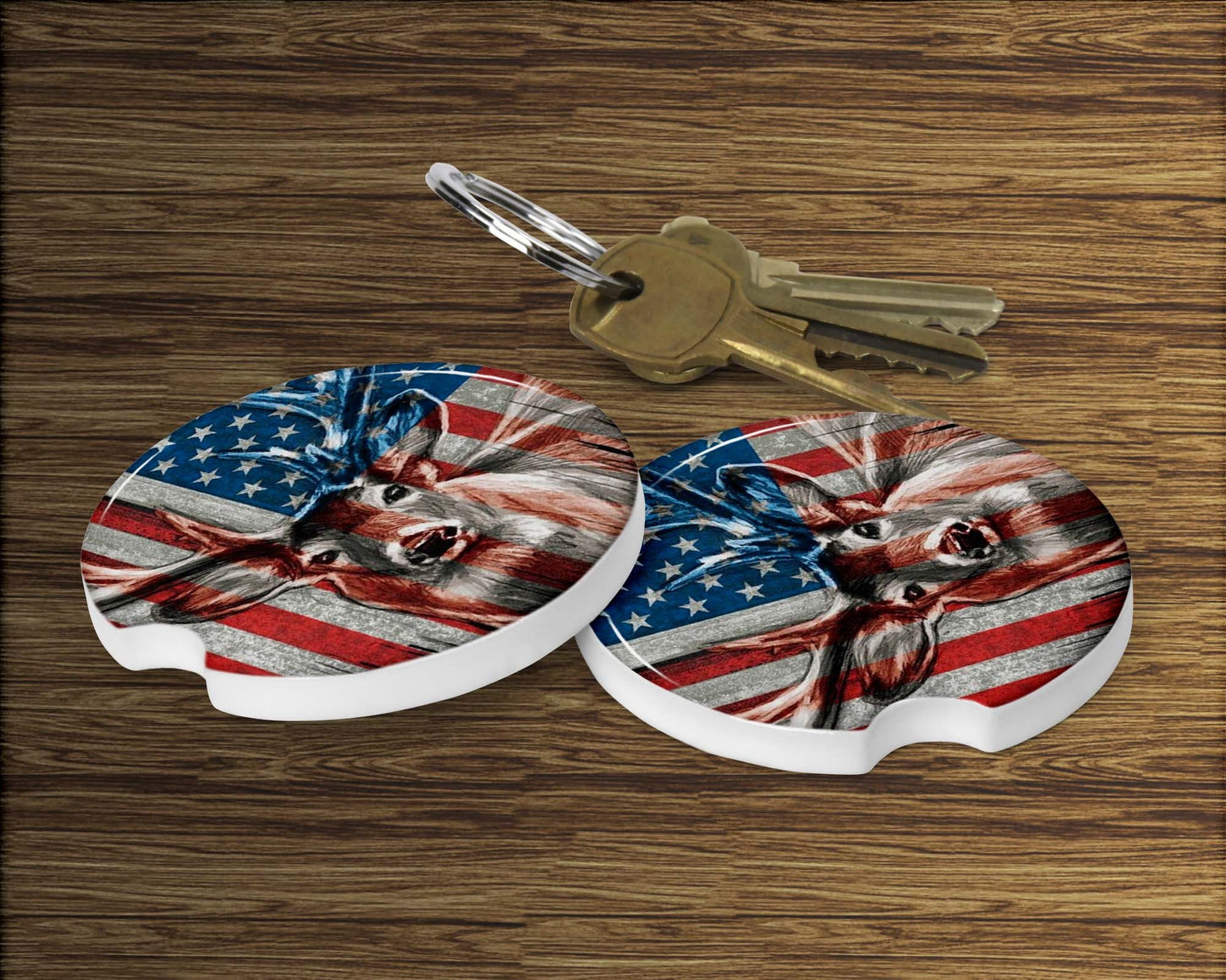 American Flag and Deer Car Coasters