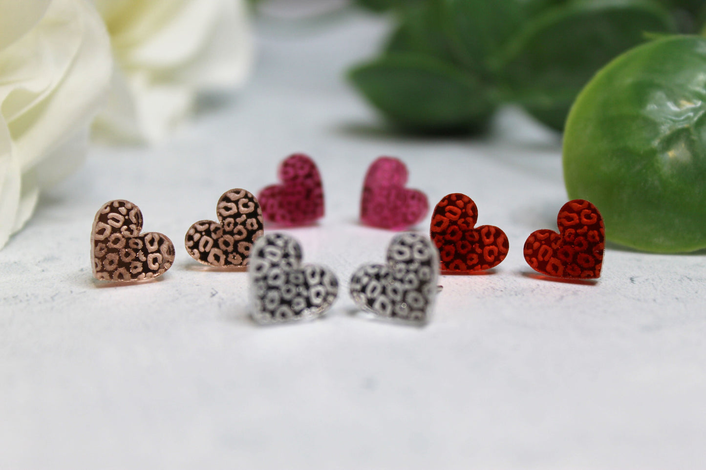 Leopard Print Mirror Heart Stud Earrings