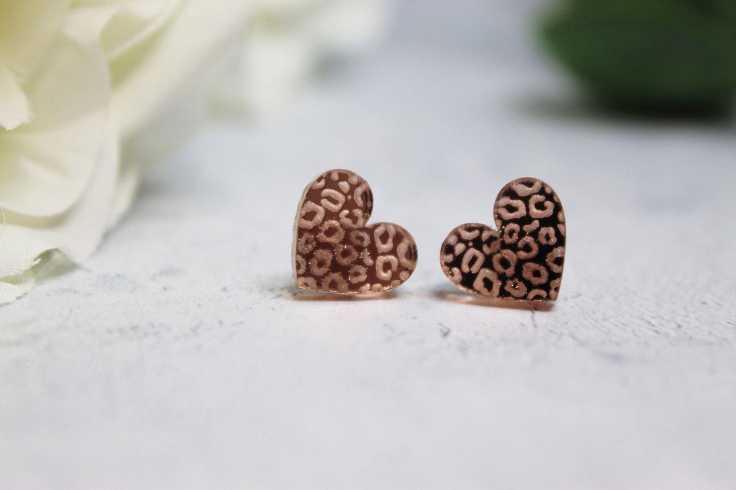 Leopard Print Mirror Heart Stud Earrings