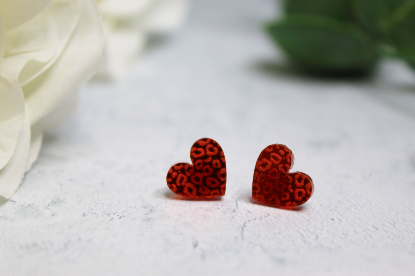 Leopard Print Mirror Heart Stud Earrings