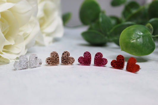 Leopard Print Mirror Heart Stud Earrings