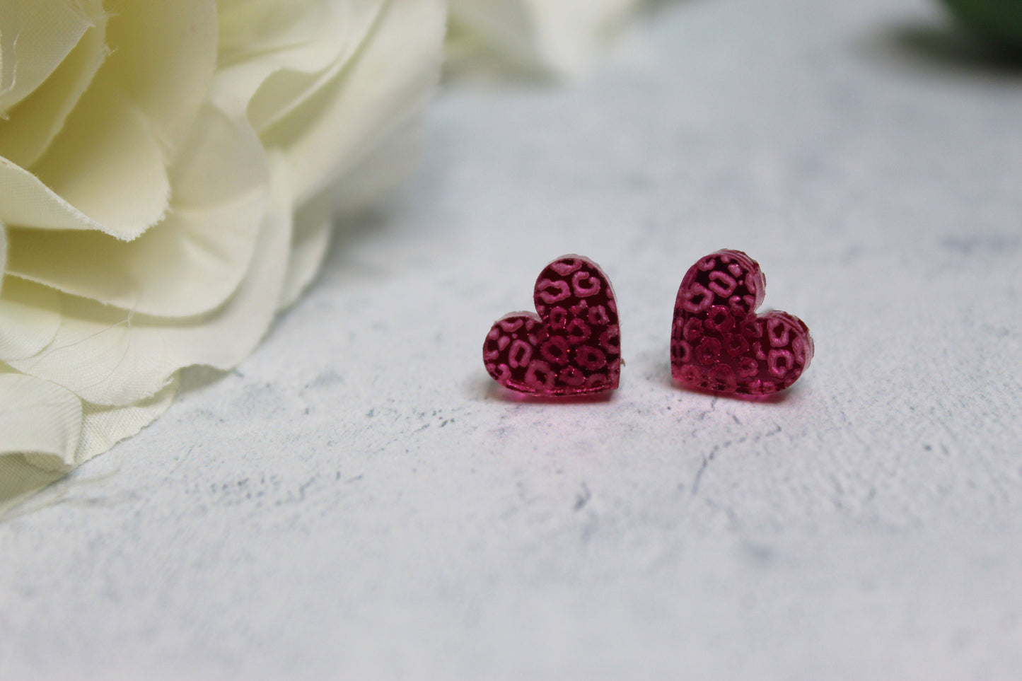 Leopard Print Mirror Heart Stud Earrings