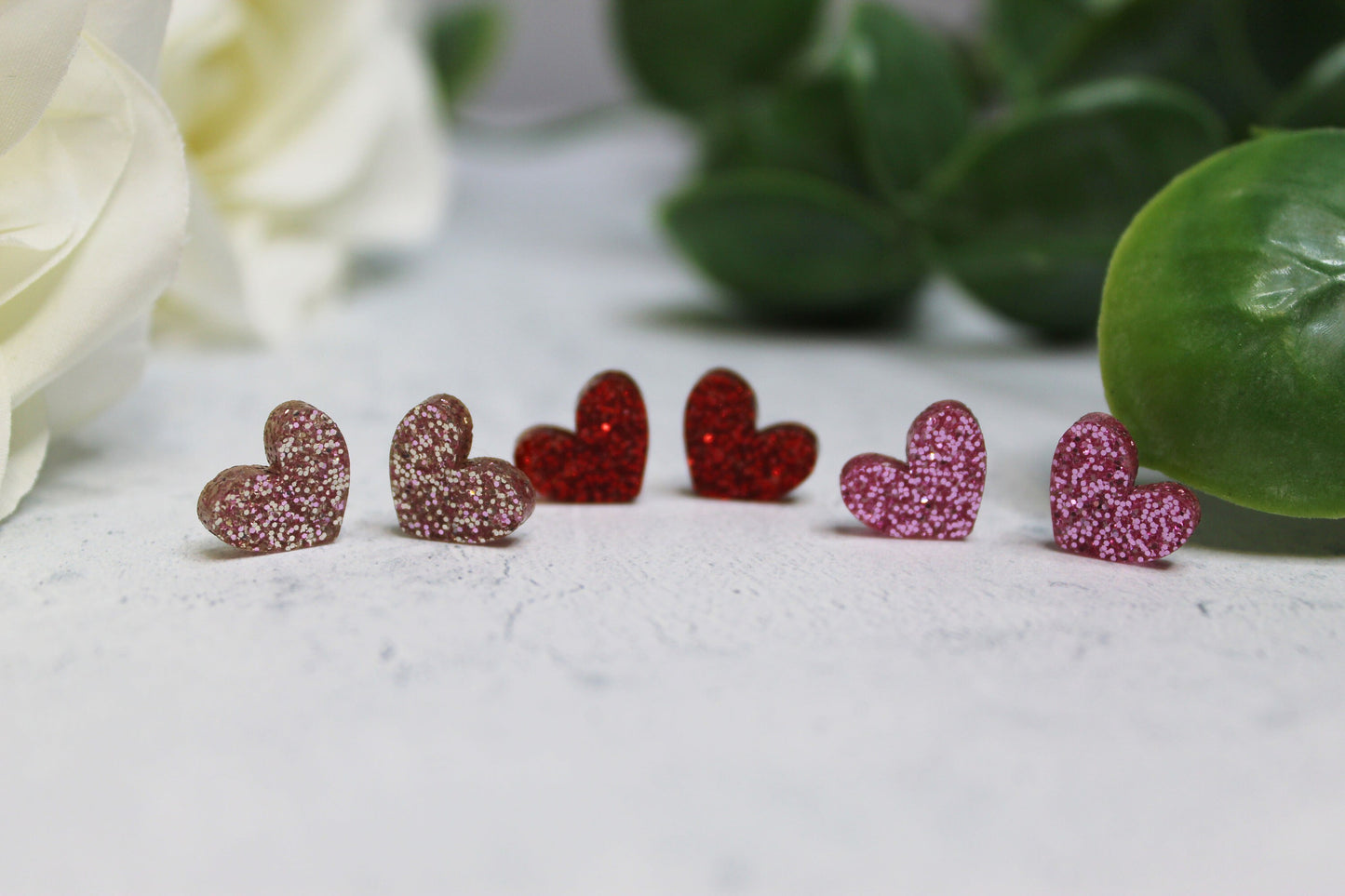 Glitter Heart Stud Earrings