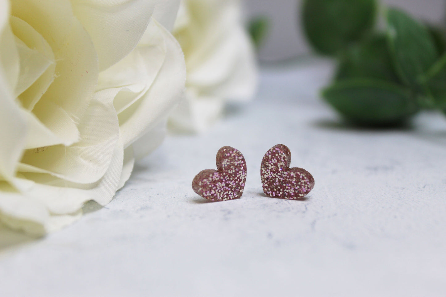 Glitter Heart Stud Earrings