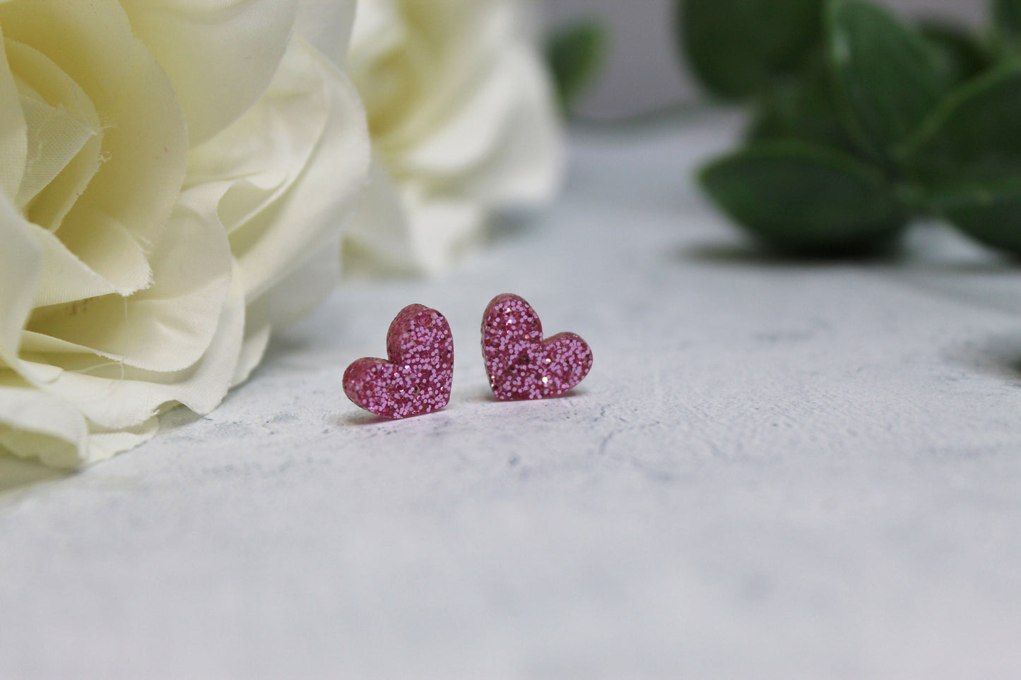 Glitter Heart Stud Earrings