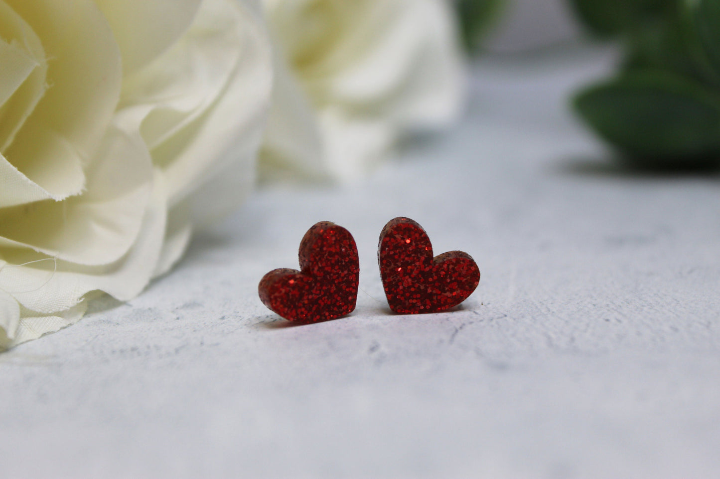 Glitter Heart Stud Earrings