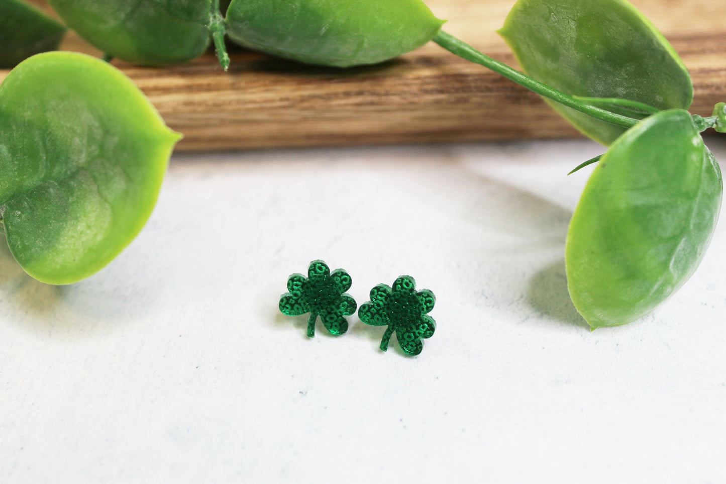 Green Clover Leopard Print Mirror Stud Earrings