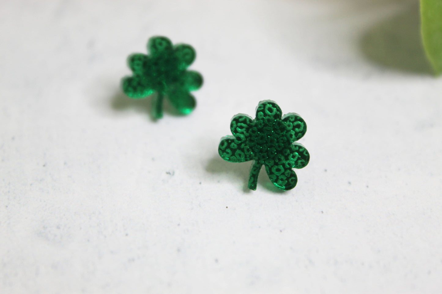 Green Clover Leopard Print Mirror Stud Earrings